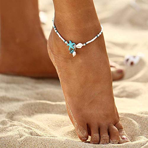 Zoestar Boho Starfish Anklet Ankle Bracelet Foot Chain Shell with Beaded Accessories Foot Jewelry for Women (Color 7)