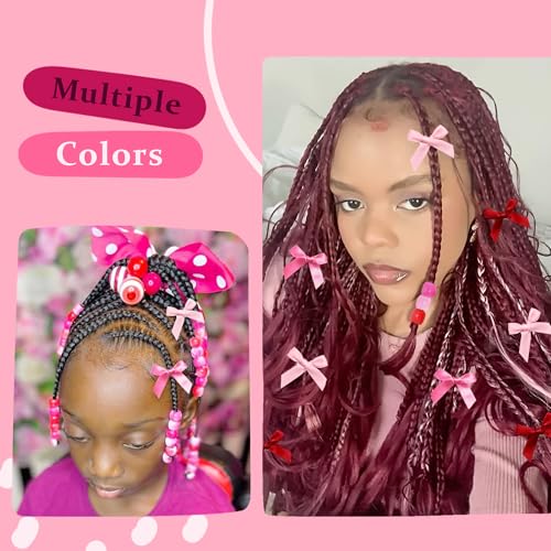 Red Hair Beads Coquette Bow Hair Clips Large Dreadlock Beads Braid Beads for Women Girls - color: Red