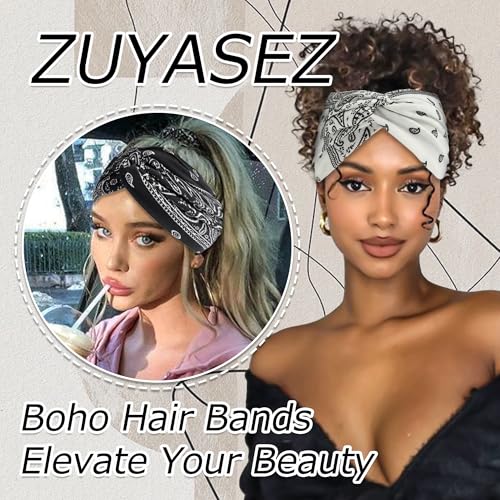 4 Pack Wide Headbands for Women Paisley Twist Hair Bands Stretchy Cross Head Turban Bandana Valentine's Day Non Slip Exercise Hair Wraps Accessories - color: Multicolor-2