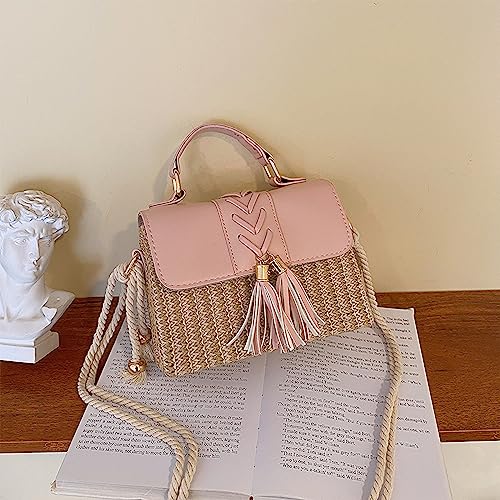 Straw Crossbody Bags for Women Summer Straw Clutch Bag Woven Beach Purse Vacation Handbags | Straw - color: D Pink