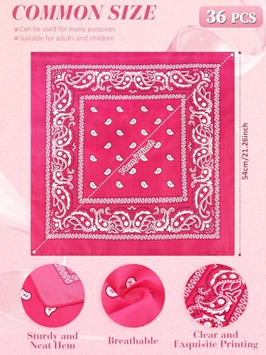 Unittype 36 Pieces Paisley Bandana Cowboy Bandanas Sports Novelty Headband Square Scarf Outdoor for Western Party Costume - color: Black, White, Pink, Rose Red, style: Simple Style