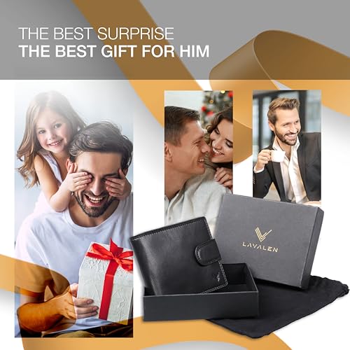 Soft Leather Wallet for Men - Mens Wallet Bifold with Zipper Coin Pocket - Holds Bills, Credit Cards, Coins - Carteras para Hombres Piel - Billeteras de Hombres Cuero Original - RFID Blocking - color: Black - Grey