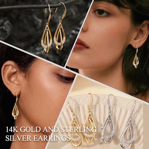 Dangle Earrings For Women, Silver Plated Lightweight Drop Earrings With Sparkling Cubic Zirconia,14K Gold Plated Hypoallergenic Face Shaping Earrings For Wedding Party Daily Office Jewelry Gift - color: Silver