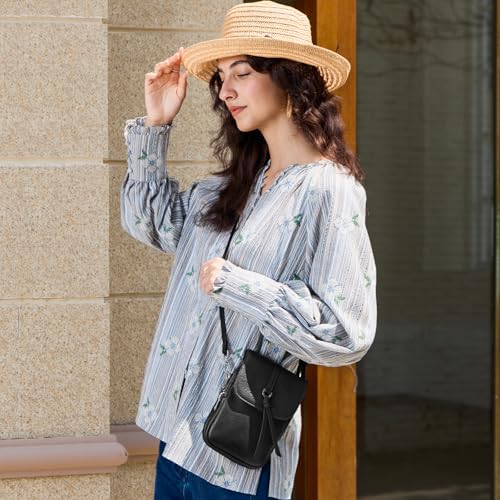 befen Genuine Leather Small Crossbody Bags for Women, Multi Pocket Cell Phone Crossbody Purse with RFID Blocking Card Slots - color: Black