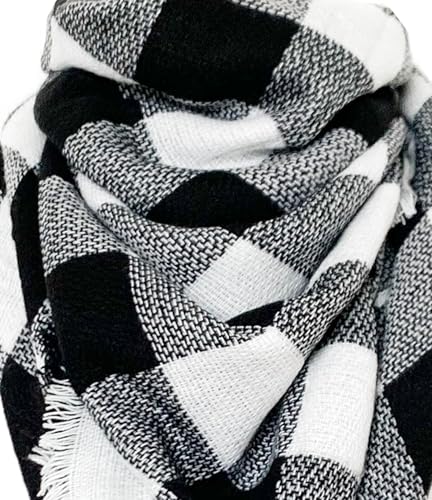 Wander Agio Womens Warm Long Shawl Winter Wraps Large Scarves Knit Cashmere Feel Plaid Triangle Scarf - color: Black White 35
