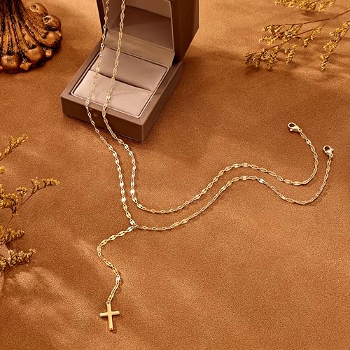 CHESKY Long Necklaces for Women, 14k Gold Plated/Streling Silver Lariat Necklace Dainty Statement Prom Necklace Rosary Cross Sun Drop Pendant Dangle Necklace Gold Prom Jewelry for Women Gifts - style: y necklace 15