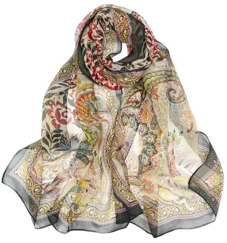 MINIDORA Lightweight Scarves for Women Elegant Floral Pattern Scarf Shawls Sunscreen Head Shawls - color: Style 14-black