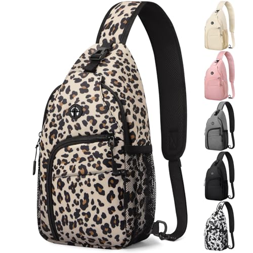Pritent Crossbody Bags for Women Man Waterproof Sling Bag Backpack Trendy Casual Cross Body Bag with Convertible Shoulder Strap Chest Bag for Camping Hiking Travel Essentials (Leopard, Medium) - color: Leopard, size: Medium