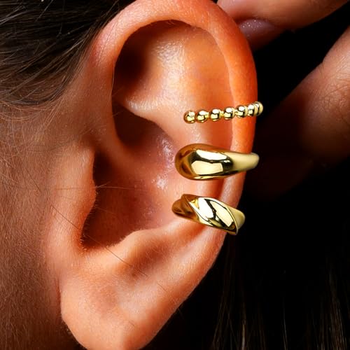 3Pcs Ear Cuffs Non Piercing for Women，14K Gold Plated Hypoallergenic Cuff Earrings Trendy clip Earrings for Women Cartilage Gold Jewelry Gift - color: Ear Cuffs CZ-C