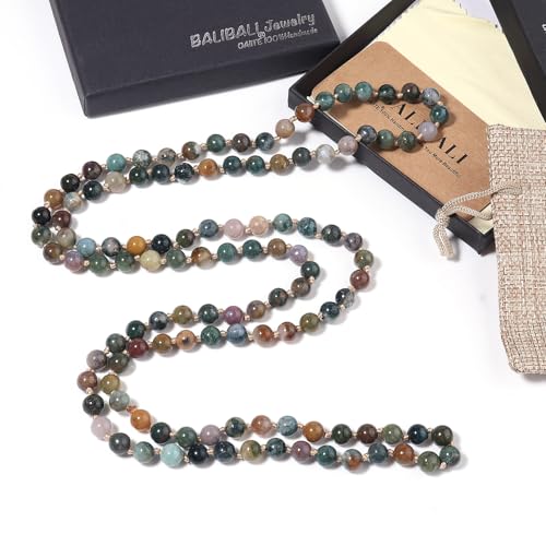 Beaded Necklace Hand Knotted for Woman - color: India Agate