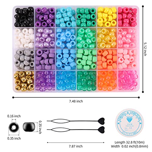 Miss Rabbit 24 Color Pony Beads for Jewelry Making, Hair Beads for Braids with Hair Beaders, Rainbow Kandi Bracelets Kit for Bracelet Making for Women DIY Crafts Friendship Bracelets Making Kit Gift - color: 24 Color-4