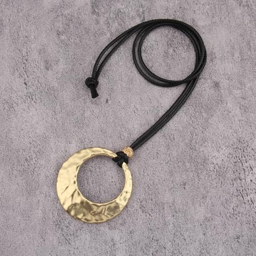 JAOYU Bohemian Necklaces for Women Leather Necklace Wood Pendant Choker Long Brown Necklace Chunky Circle Boho Hippie Jewelry - style: Boho Pendant Necklace