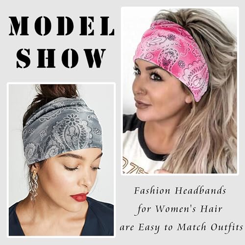 FULZTEY Boho Headbands for Women Wide Knotted Head Bands Paisley Floral Printed Hairbands Elastic Workout Yoga Cotton Turbans Large African Bandana Headwraps Fashion Hair Accessories 4Pcs - color: Style 105