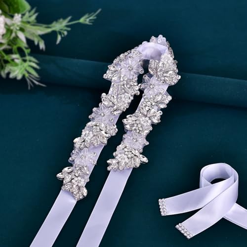 Rhinestone Wedding Bridal Belt for Women Formal Dress Handmade Crystal Beading Wedding Sash Belt - color: White-silver Rhinestone