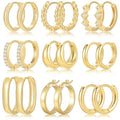 9 Pairs Small Gold/Silver Hoop Huggie Earrings Set for Women, 14K Gold Plated Chunky Hoop Small Earring Hypoallergenic Thick Open Lightweight Chunky Hoop Earrings Jewelry for Gifts - color: gold-2