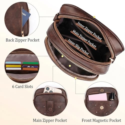 KITEVIUN Crossbody Bags for Women Leather Crossbody Purse Small Shoulder Phone Purse with Adjustable Strap & RFID Card Slots - color: 05-coffee
