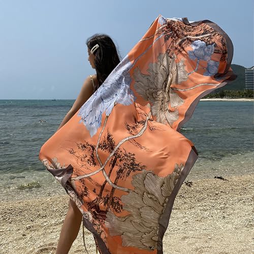 vimate 100% Large Silk Feeling Scarf-Women's Fashion Long Mulberry Silk Satin Neck Scarf Sunscreen Shawl Wrap Headscarf - color: Style 17