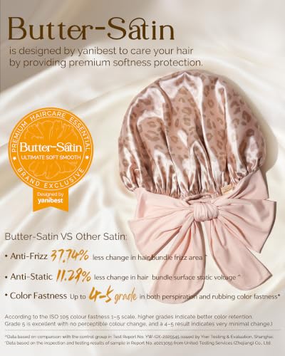 YANIBEST Adjustable Satin Bonnet for Sleeping Women Double Layer Hair Wrap Reduce Friction Prevent Frizz Natural Curly Hair - color: Leopard Pink