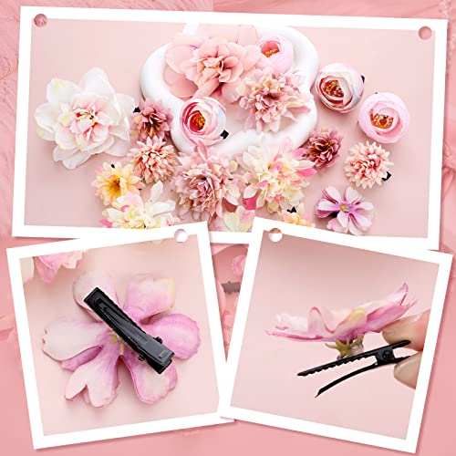 BBTO 21 Pcs Flower Hair Clip Rose Hair Clips Barrettes for Women Flower Accessories Boho Bride Claw Clip Hairpin Brooch Pin Headpiece for Wedding (Pink,Purple) - color: Pink, Purple