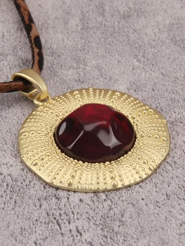 GelConnie Leather Necklace for Women Round Wooden Pendant Long Leather Choker Vintage Sweater Necklace Gold Chunky Boho Necklaces for Women - style: Chunky Gold Boho Necklace