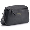 Alldaily Small Triple Zip Crossbody Purse for Women, Vegan Leather Phone Bag with Wide Shoulder Strap - color: Black
