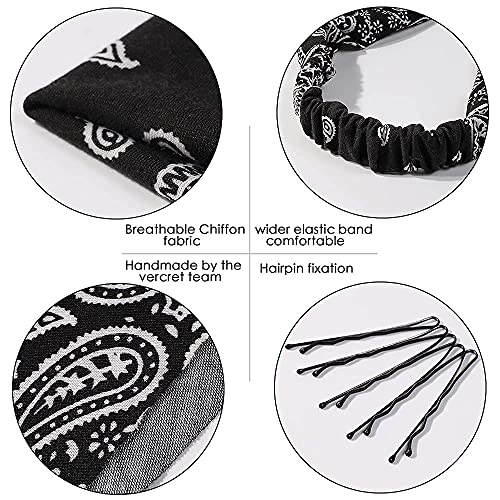 Vercret 6 Pack Hair Scarf Headband for Women Elastic Bandana Head Scarf Large Boho Triangle Kerchief with Clips Non Slip Scarves - color: B Pack Dark Colors