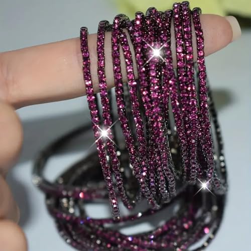 10 Pieces Women's Tennis Bracelet Set 2mm Extra-fine Delicate Rhinestones Adjustable Stackable Stretch Bracelet Wedding Party Jewelry Gifts - color: H-Fushcia