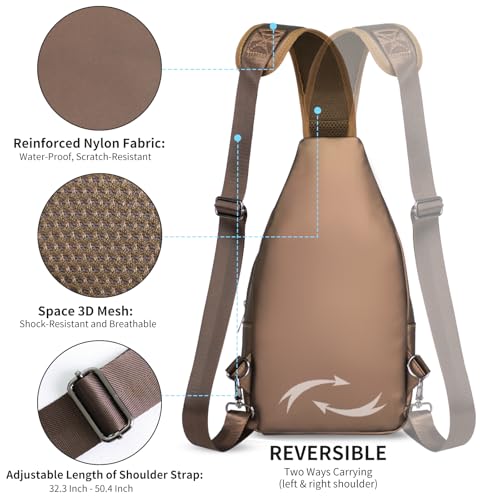 AMJ Crossbody Sling Bag Men Women, Casual Shoulder Backpack, Chest Daypack Satchel for Hiking Travel - color: Leather Brown, size: Small