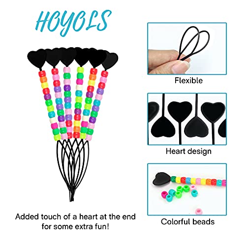 Hoyols Quick Hair Beading Tools with Colorful Pony Beads Magic Topsy Hair Tail Braid Stringer Ponytail Maker for Teens Girls 6pcs Black - color: 6pcs Black w/ beads