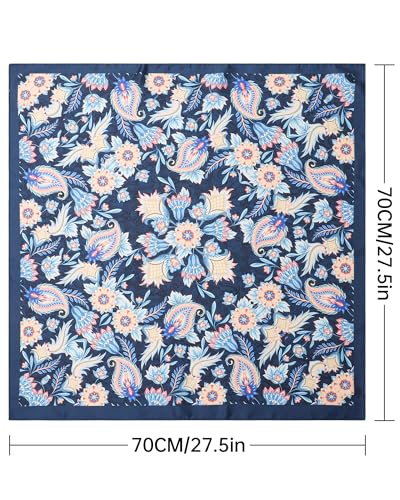 AWAYTR 27.5” Square Satin Head Scarf Hair Scarf for Women's Hair Silk Bandana for Women Silk Head Wrap for Sleeping - color: Cashew (Dark Blue)
