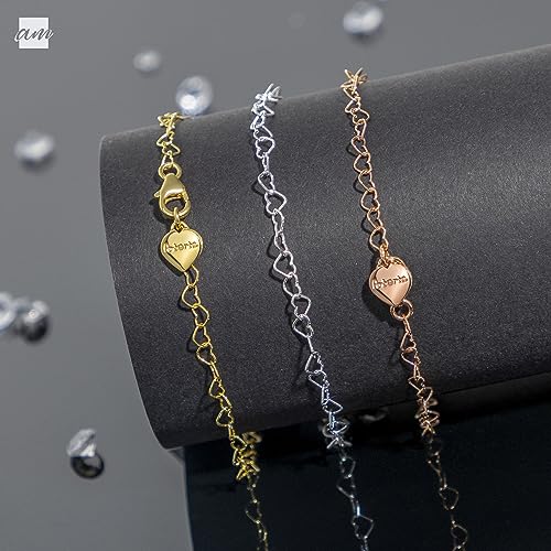 Amberta Women's 925 Sterling Silver Heart Bracelet - color: Rose Plated