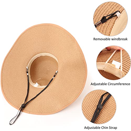 DRESHOW Beach Hats for Women Big Straw Wide Brim Summer Hat Floppy Foldable Roll up Cap Sun Hat UPF 50+ - color: 1 Pc：khaki+white Dot Hat, 4.7" Brim