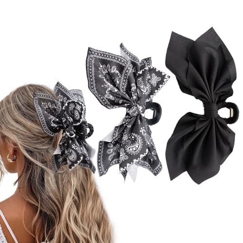 Bow Claw Clips Bow Hair Clips Black 2PCS Big Hair Bows for Women Butterfly Styling Large Hair Clips for Thick Hair for Girls Hair Accessories for Teen - color: 2PC-Black+Black Paisley