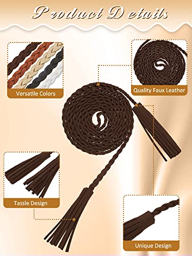 Geyoga 5 Pieces Rope Belt for Women Skinny Woven Boho Belt Braided Stretch Thin Tassel Waist Rope Chain Accessories for Skirt Dress, Christmas Party