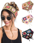 HAIMEIKANG Hippie Hair Bandanas Headbands for Women Boho Headband Knit Hair Bands Floral Head Wrap for Girls(Black+White+Gray) - color: Black+White+Gray