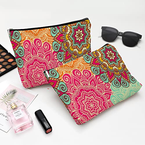 Cute Makeup Bag for Purse Canvas Waterproof Funny Cosmetic Bags for Women Zipper Travel Toiletry Pouch-Boho Flower Makeup Bags - color: Mandala Flower Makeup Bags