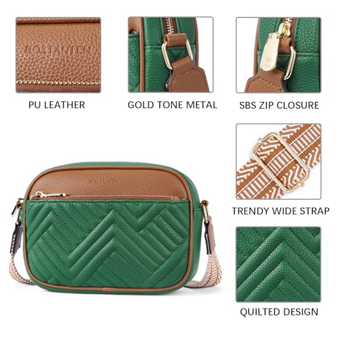 BOSTANTEN Quilted Crossbody Bags for Women Vegan Leather Purses Shoulder Handbags with Wide Strap - color: Green With Brown
