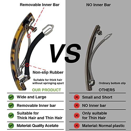 HYFEEL Large French Barrettes for Women Fine Thick Hair, Classic Tortoise Shell Hair Clips Wide Curved Celluloid Ponytail Holder Clamp Fashion Hair Accessories Automatic Clasp Hairgrips 3 Pack - color: Blue, Tortoise Shell, Ivory