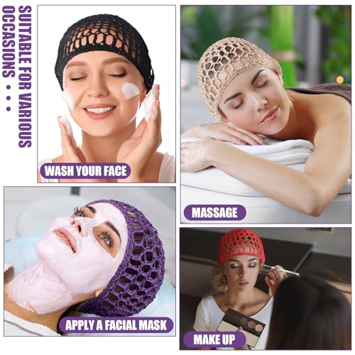Geyoga 4 Pieces Mesh Crochet Hair Net Rayon Knit Snood Hat Thick Short Women Hairnet Snoods Cover Ornament for Sleeping (Black, Red, Skin, Purple) - color: Black, Red, Skin, Purple