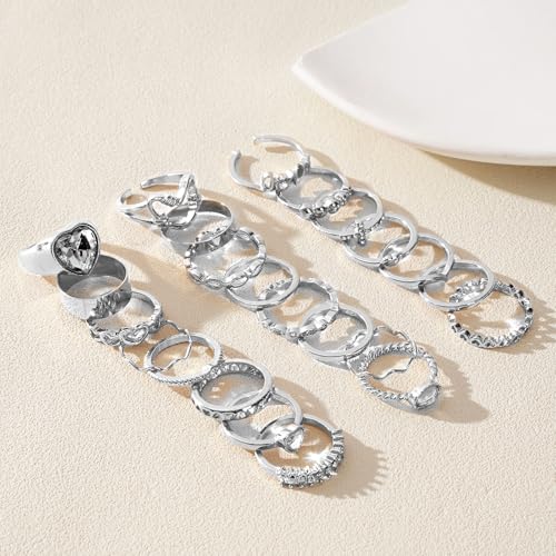 CHICUTIE Gold Knuckle Rings Set For Women Stackable Joint Finger Midi Rings Dainty Cubic Crystal Zirconia Hollow Twist Cute Pack Jewelry Gift - style: 23PCS SILVER