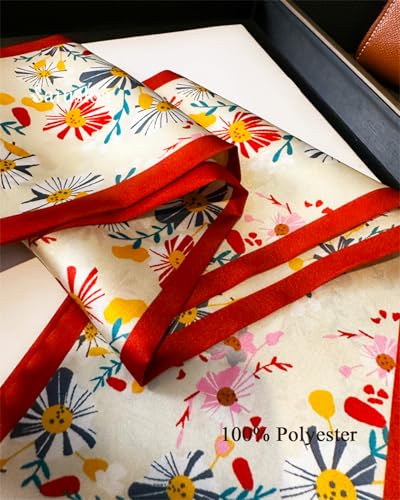 Purse Scarf For Handbags Head Scarves For Women's Hair Bags Scarfs Long Skinny Scarves Fashion Silky - color: A12-kelsang Flower Red Border