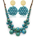 2 Pcs Hippie Boho Colorful Ceramic Beaded Necklace and Earrings Set for Women Adjustable Chunky Round Beads Strand Statement Necklace Colorful Summer Beaded Earrings Bohemian Jewelry Gift - color: Peacock Blue