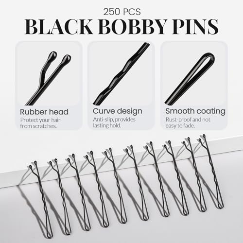 YGDZ 400 Counts Bobby Pins Hair Pins Set for Women, Black 2inch Bobby Pins for Buns, 2.36inch Black U Shaped Hair Pins for Styling, Hair Accessories for Women, Wedding - color: Black