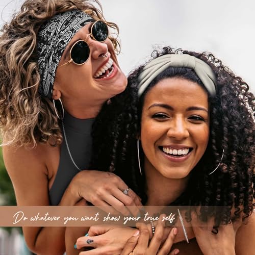 Awumbuk Wide Headbands for Women Knotted No Slip Head Bands Soft Turban Headband Hair Accessories Boho African Solid Color Head Wraps for Women Yoga Workout (Black) - color: Black