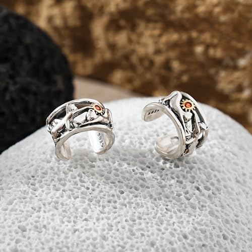 CHIC & ARTSY 925 Sterling Silver Ear Cuffs for Women, Non Piercing Clip On Cartilage Cuffs, Adjustable Fake Conch & Helix Earrings, Gold Plated & Oxidized Various Styles - color: ear cuff #29