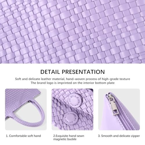 Woven Tote Bag Womens Purse Vegan Leather Shoulder Handbags Fashion Summer Beach Tote Bags Large Travel Totes - color: Purple