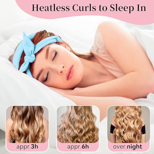 Heatless Curling Rod Headband, Upgraded 60" Extra Long Heatless Curls Headband Soft Hair Curlers to Sleep In Hair Rollers No Heat Curls (Blue) - color: Blue