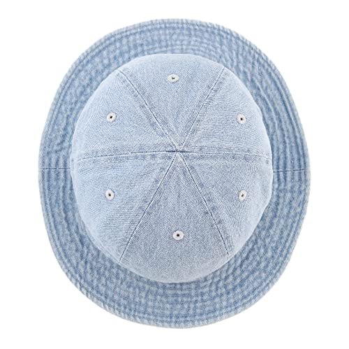 The Hat Depot Bucket Sun Hat 100% Cotton Long Brim and Deeper & Round Top Tennis Packable Summer Fashion Outdoor Hat - color: 2. Tennis - Light Denim, size: Small-Medium