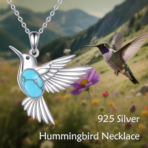 POPLYKE Hummingbird Necklace 925 Sterling Silver Hummingbird Pendant Necklace Jewelry Gift for Women - color: A-Turquoise Hummingbird