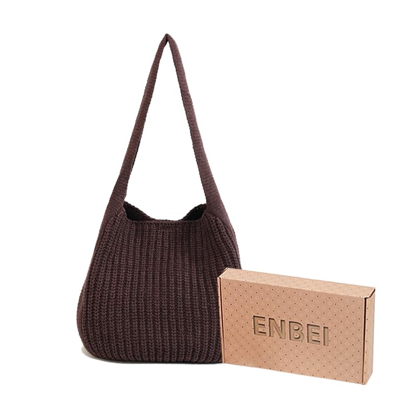 ENBEI Women's Crochet Tote Bag Knit Shoulder bag,Aesthetic Bag,Cute Eco-Friendly Tote for Travel,Daily Use,Gift Box Packaging - color: Brown